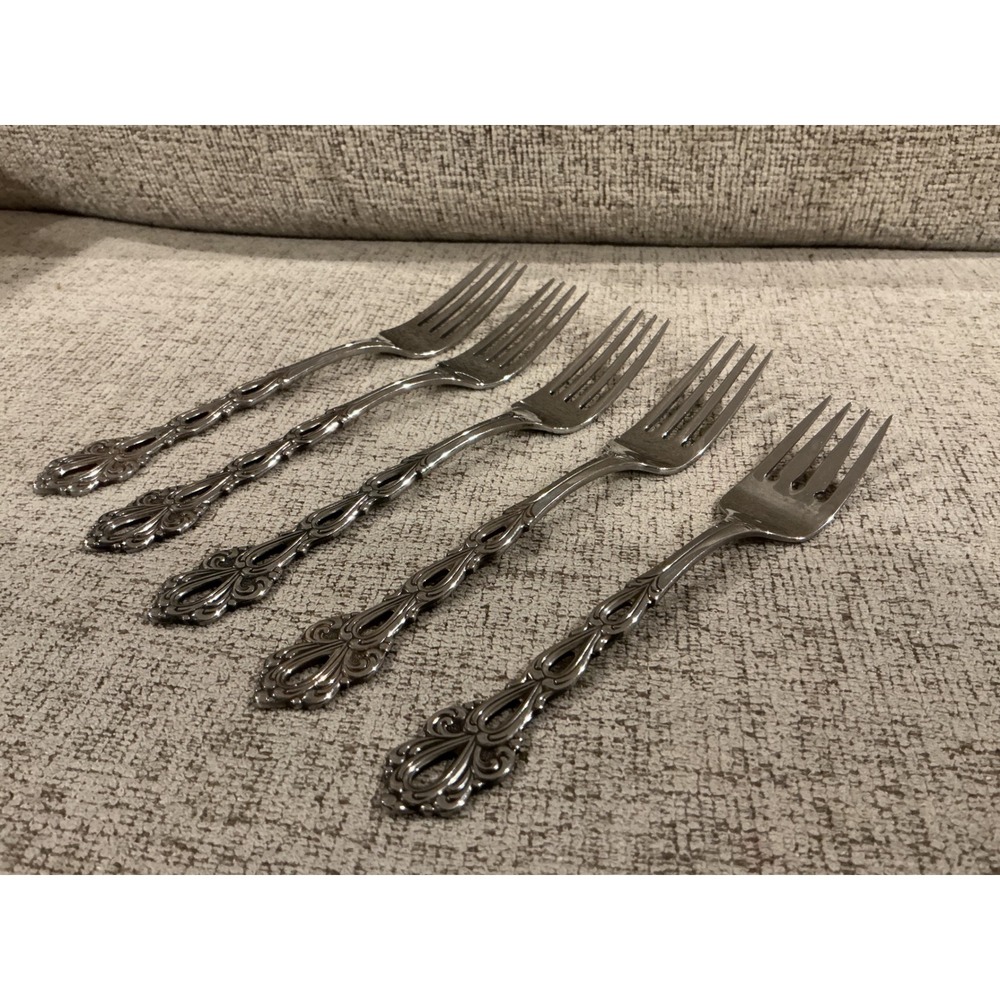 Oneida Community Venetian Court‎ Stainless Steel Fork Set of 5 Pierced Filigree